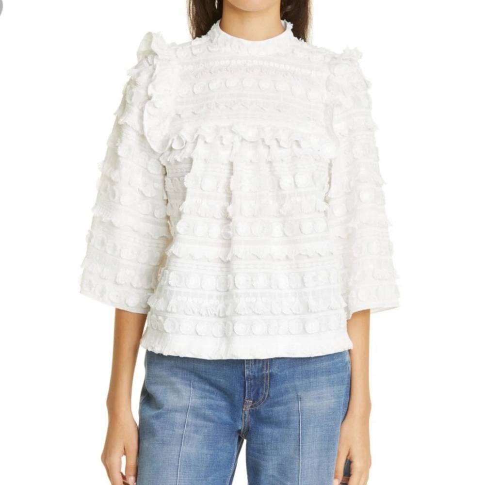SMYTHE Women's White Ruffled Lace Blouse Size M